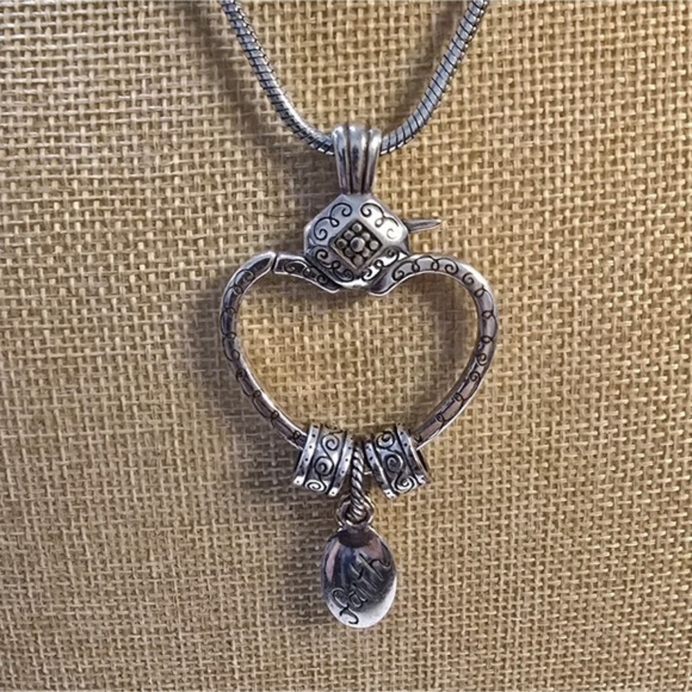 Brighton Heart Pendant Necklace Silver‎ Tone Faith Cross Charm Adjustable